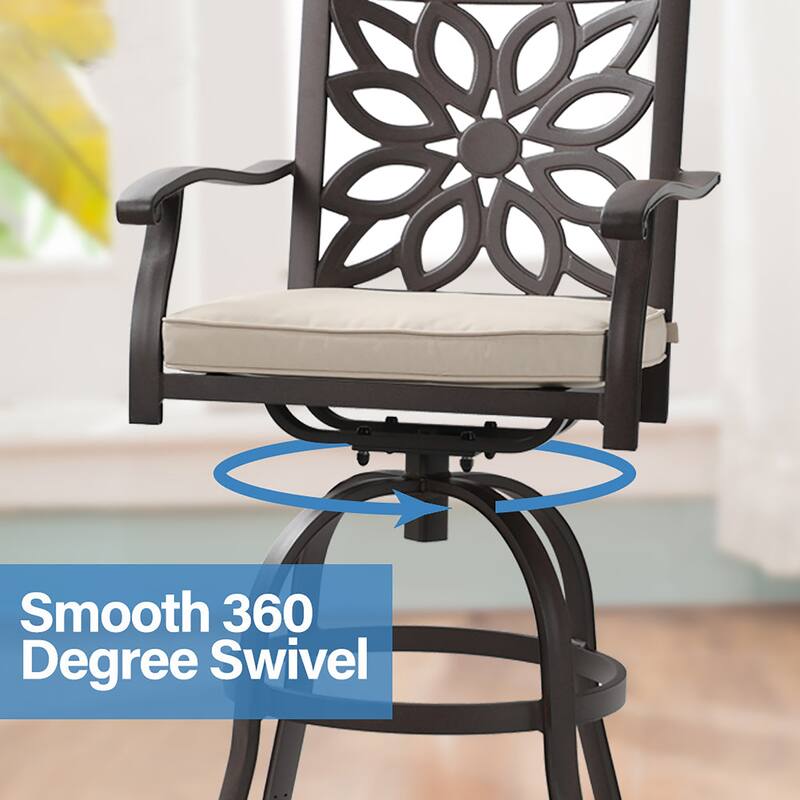 MAISON ARTS 7-Piece Cast Aluminum Patio Bar Stool Set, 6 Swivel Bar Stools and 1 Round Bar Height Table