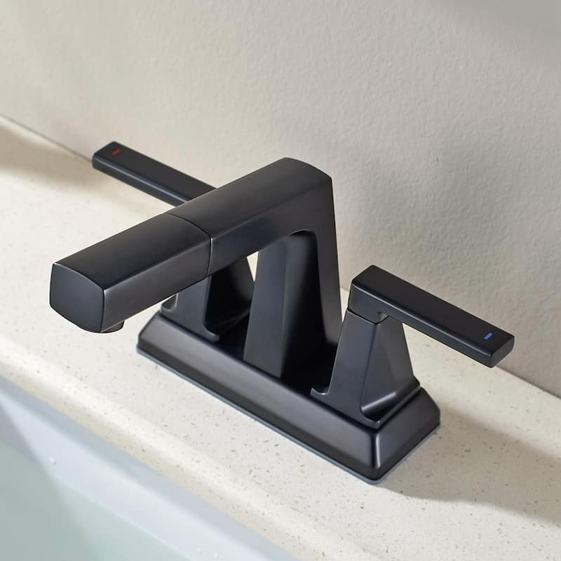 ALPHAUCET Centerset Two-Handle Pull-Out Sprayer Bathroom Faucet - Matte Black