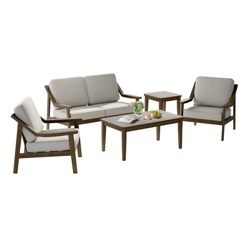 6-piece Adirondack Teak Patio Armchairs Loveseat Seating Conversation Set