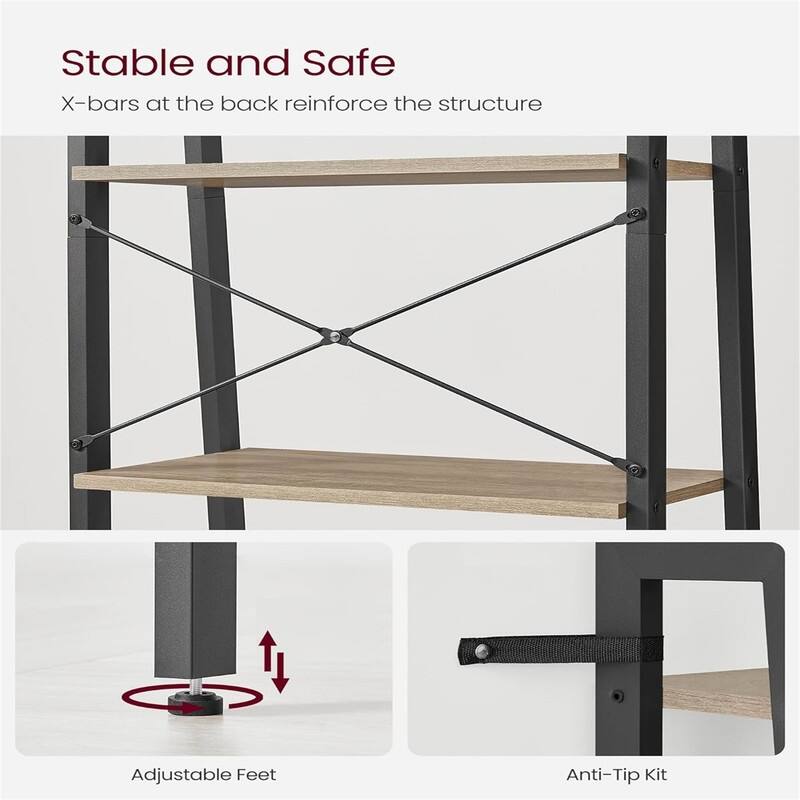 Ladder Shelf 5 Tier Bookshelf Storage Rack Bookcase with Steel Frame - 13.6"D x 22"W x 67.5"H