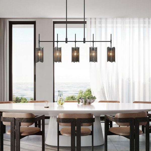 Lnc Hemaaolay 5 Light Matte Black Modern Contemporary Mercury Glass Cylinder LED Hanging Kitchen Island Light LVZAM6N88H5C8C