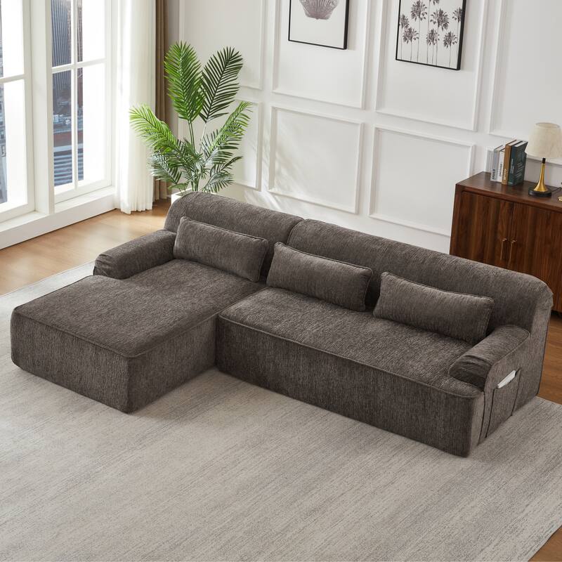 Chenille L-Shape Sectional Sofa, Minimalist Oversized Sleeper Couch, No Assembly Required