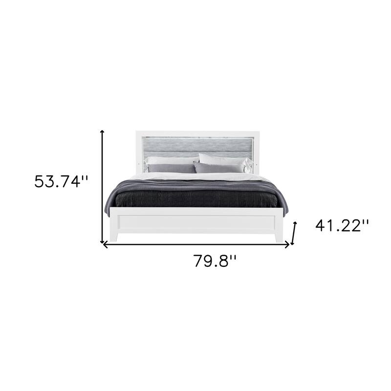 HomeRoots White And Gray Wood And Upholstery Lighted Twin Bed Frame