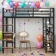 preview thumbnail 1 of 8, 3 in 1 Design Black Metal Twin Size Loft bed with Desk and Shelves Black
