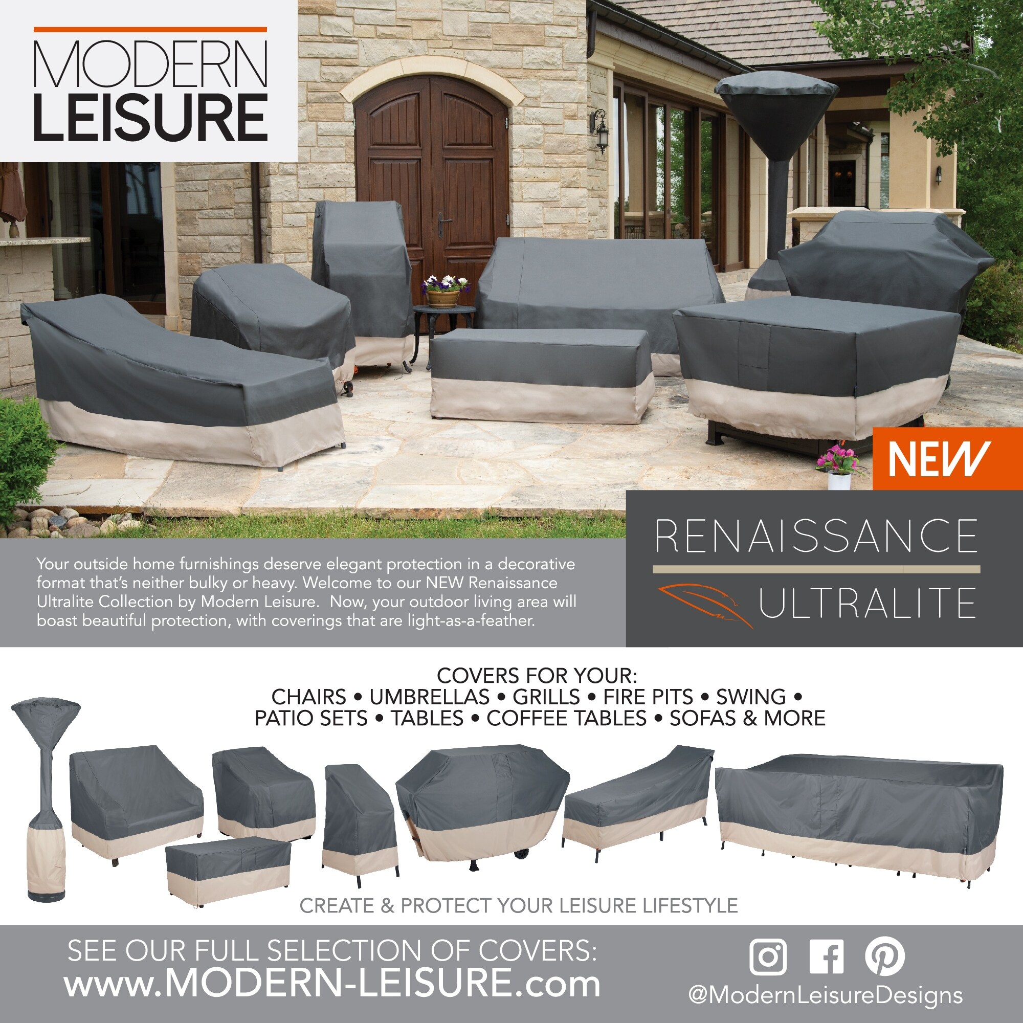 Shop Modern Leisure Renaissance Ultralite Outdoor Patio Chair Cover 27 W X 34 D X 31 H Gray Overstock 32472291