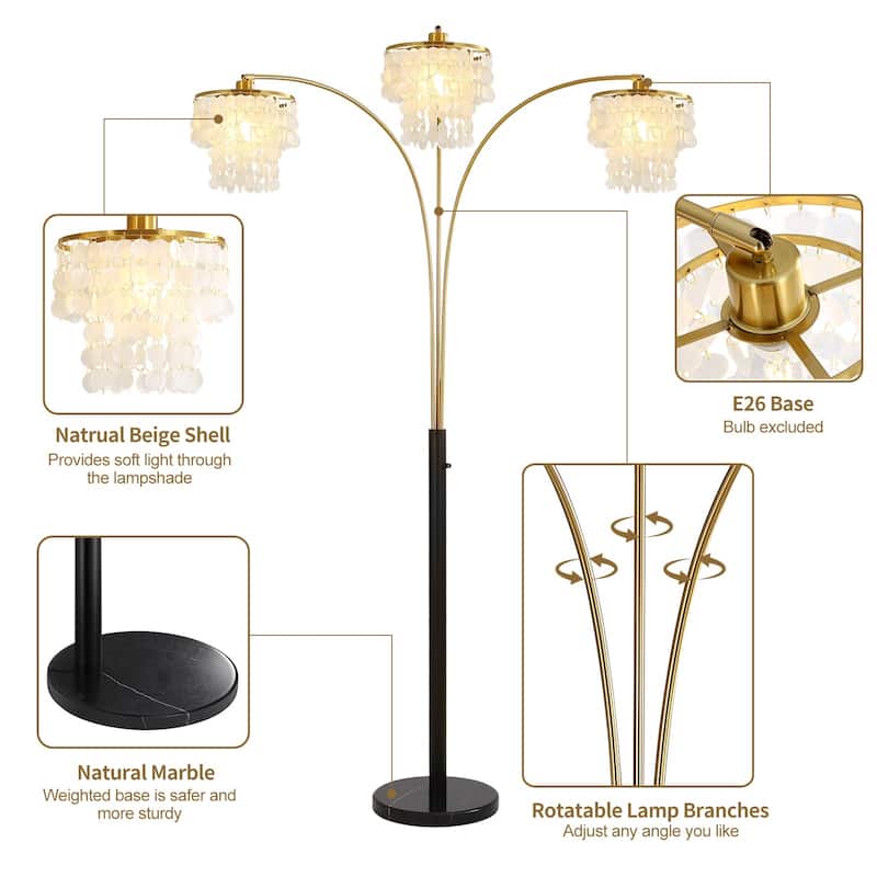 Brio 90" 3-Light Modern Gold Arc Floor Lamp - 90