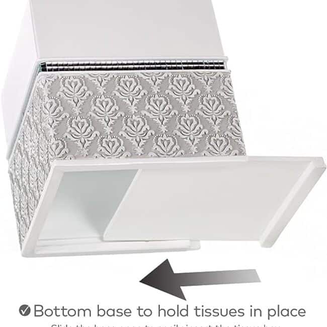Creative Scents Mirror Damask White & Gray Square Tissue Box Cover