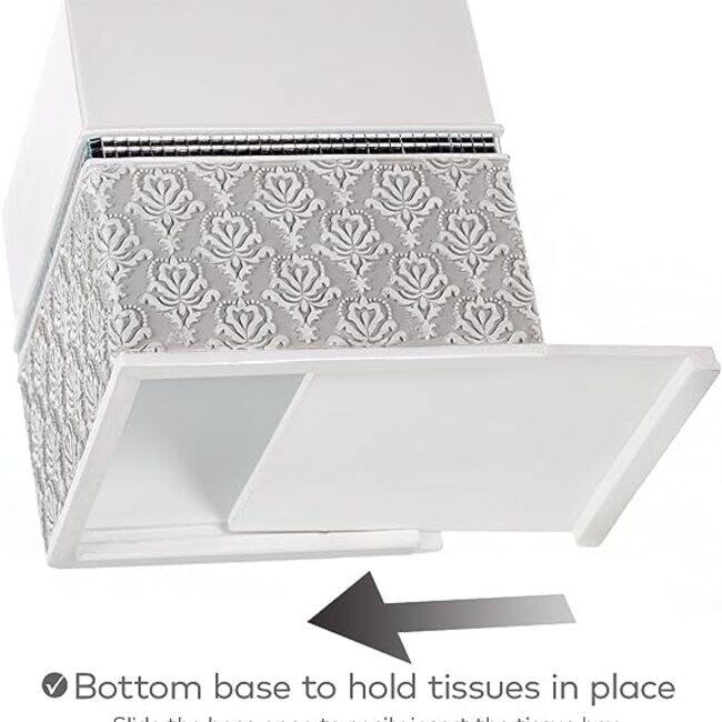Creative Scents Mirror Damask White and Gray Bathroom Accessories Set of 6
