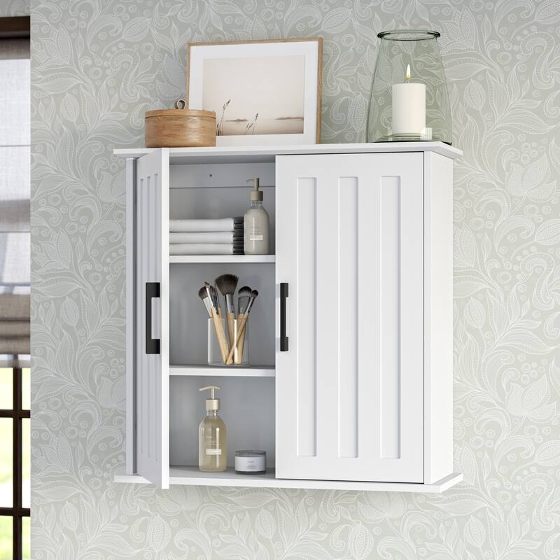 RiverRidge Monroe Two-Door Bathroom and Laundry Wall Mount Storage Medicine Cabinet with Fixed and Adjustable Shelves - White