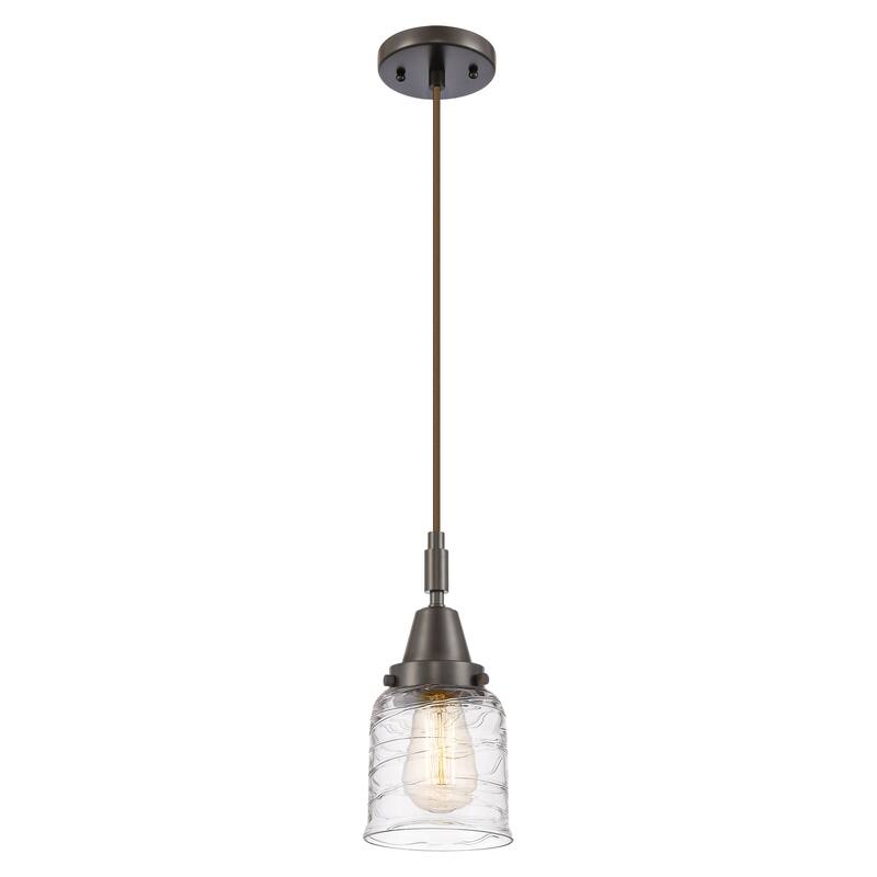 Innovations Lighting Downtown Urban - Caden Bell - 1 Light 5" Cord Hung Mini Pendant - Oil Rubbed Bronze/Clear Deco Swirl Shade