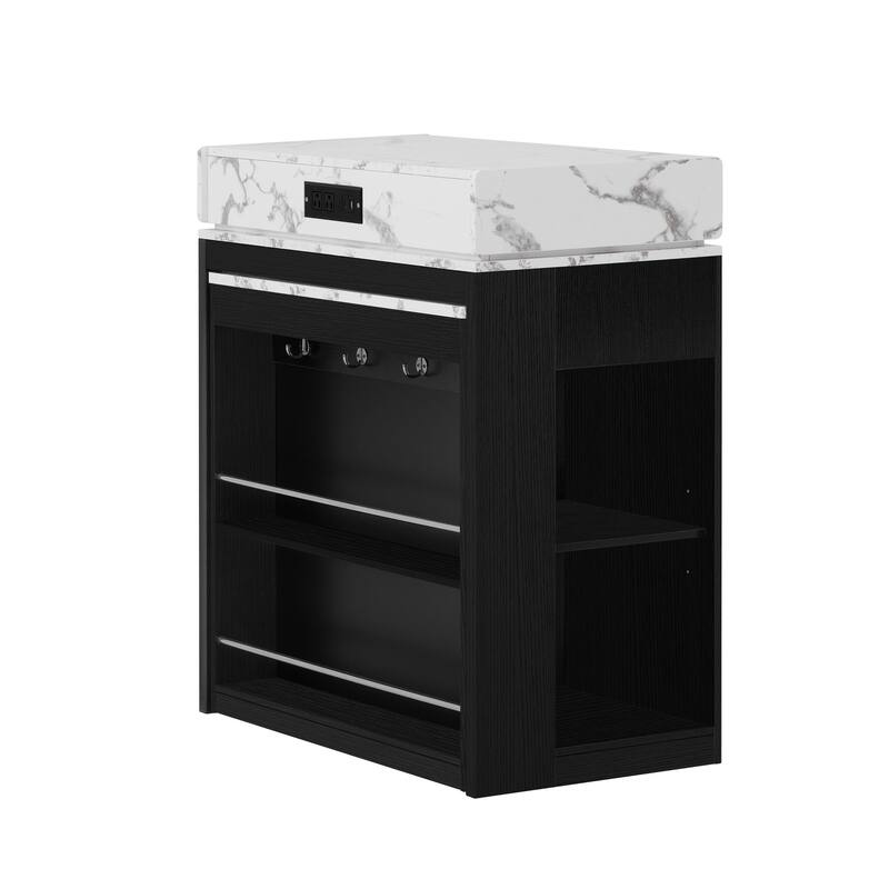 Extendable Kitchen Island Dining Table with Power Outlet, Rolling Sideboard with Folding Tabletop & Drawers