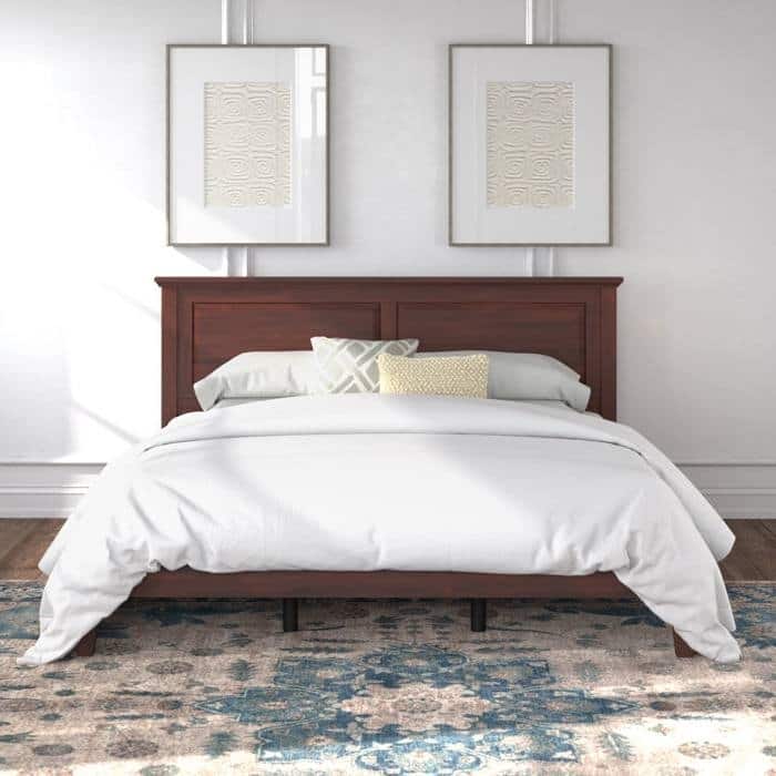 Solid Oak Platform Bed with Tapered Legs and Headboard