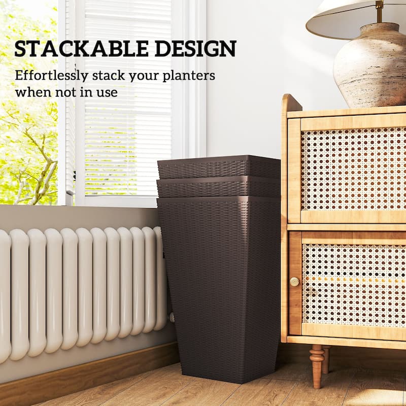 Set Of 3 Tall Plant Stand, Outdoor & Indoor Flower Pot Set For Front Door, Entryway, Patio and Deck