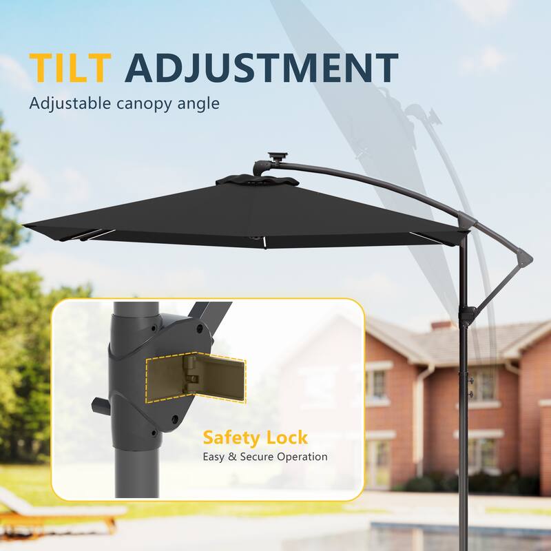 Outdoor 8.2x8.2FT LED lighted Patio Offset umbrella for Garden