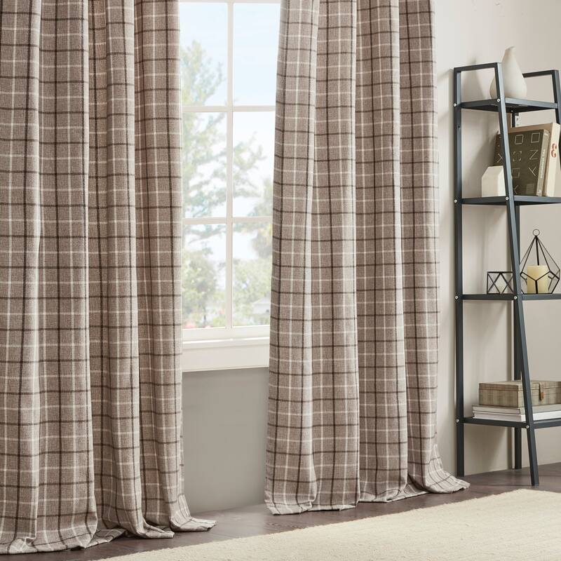 Madison Park Anaheim Plaid Rod Pocket and Back Tab Single Curtain Panel with Fleece Lining