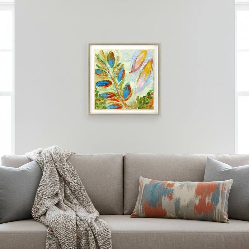 HomeRoots Vibrant Green And Yellow Modern Floral Giclee Silver Framed Wall Art - 37.00 in. x 37.00 in.  x 2.00 in.