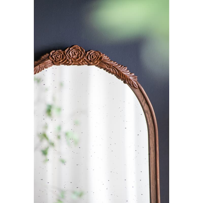 23" x 42" Hand Carved Rose Antique Mirror Frame, Wood Arch Mirror Wall Decor for Living Room, Bathroom, Entryway
