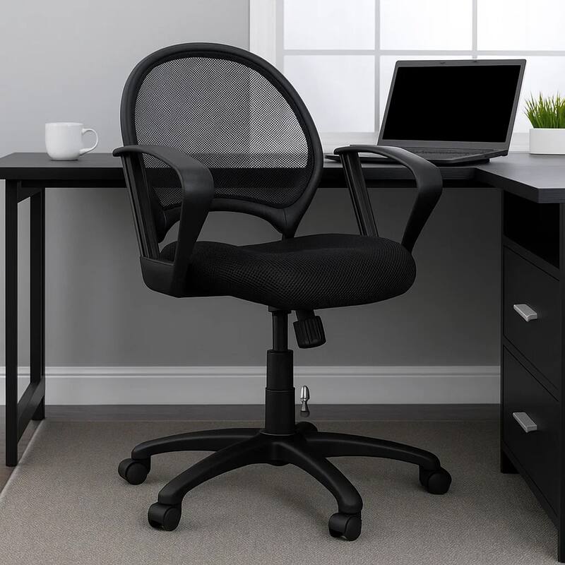 Lene Swivel Office Armchair, Black Mesh, Rolling Metal Frame