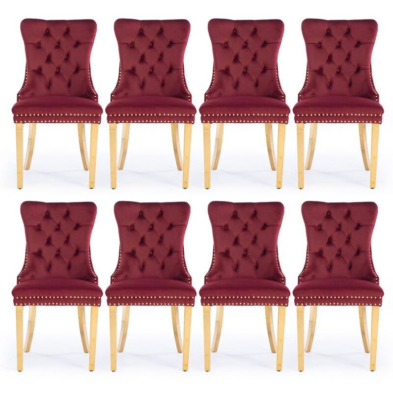 Tufted Naliheads Solid Wood Upholstered Dining Chairs (Set of 8) - Burgundy GoldLegs