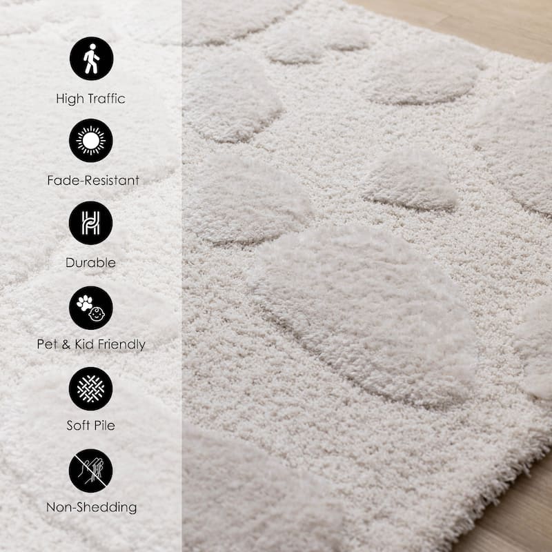 Luxurious White Stepping Stones High-Low Textured Rug
