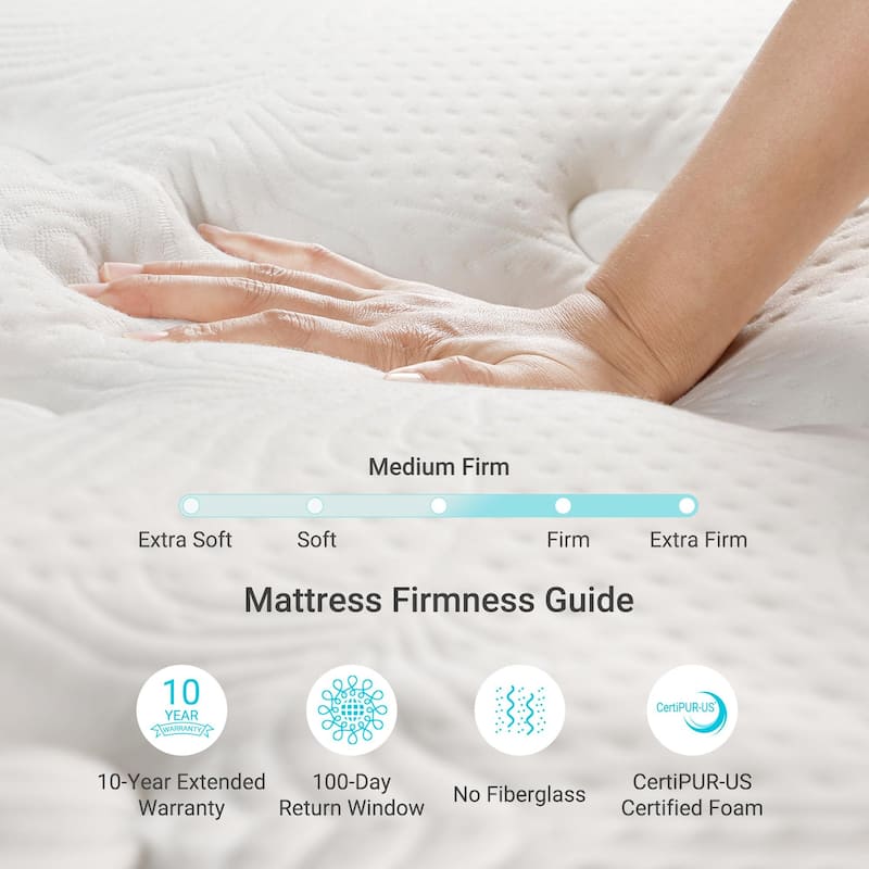 12" Hybrid Mattress - Bamboo Charcoal Foam, 5-Zone Pocket Coils, CertiPUR-US® Certified, Medium Firm Support