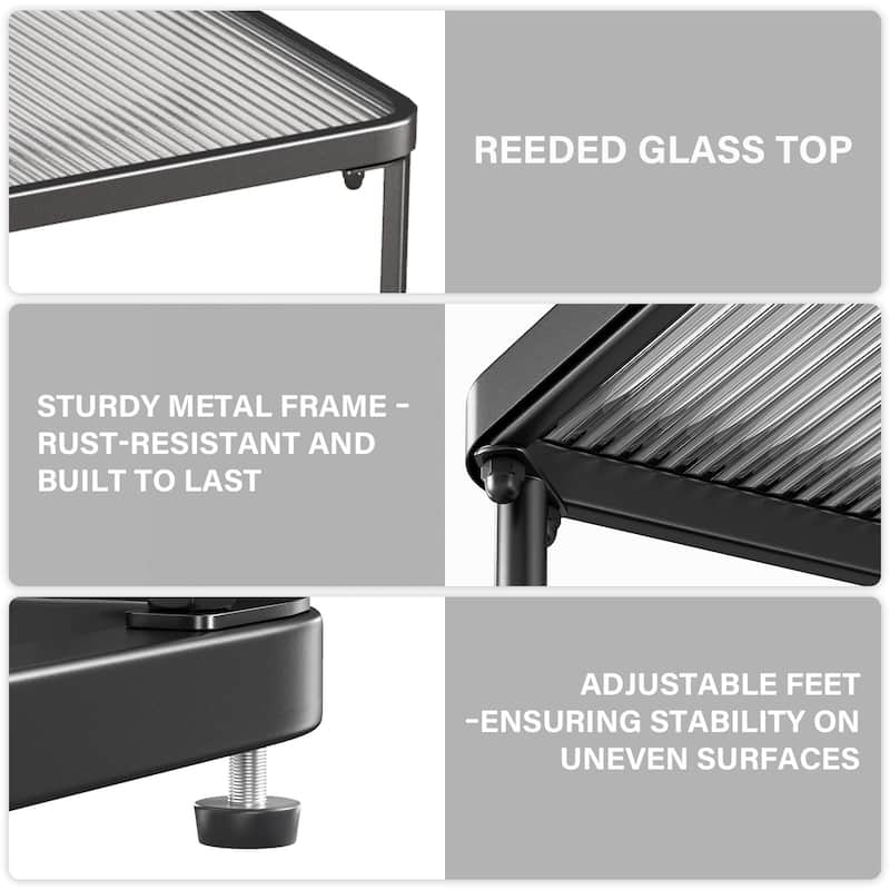 Meyreso Black Square Tempered Glass Nesting Coffee Tables with Metal Frame