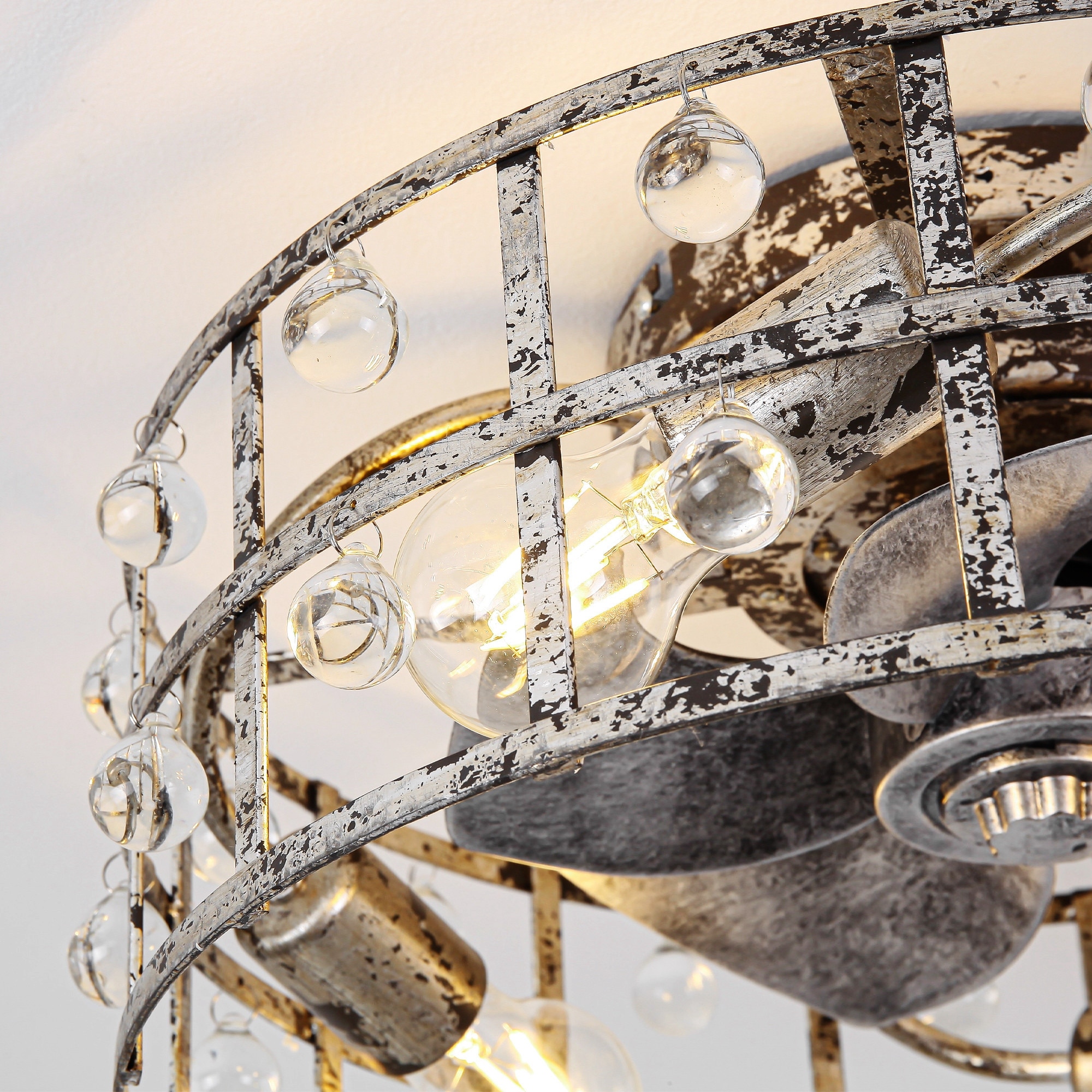 18-inch Distressed Silver Crystal Caged Low Profile Celing Fan