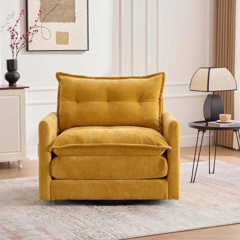 Modern Swivel Barrel Chair with Thick Padding,Metal Base,for Living Room and Bedroom - Mustard Yellow