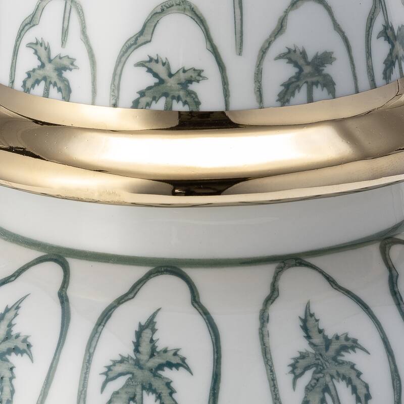 Sagebrook Home Modern Tropical Ceramic Jar with Coastal Palm Trees