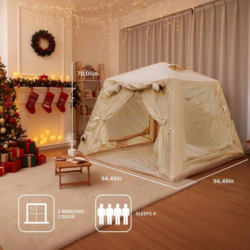5.76 m ² Inflatable Tents for Camping with canopy, Blow Up Tent with Hand Pump, Easy Setup InflatableTent 4 Season Tent