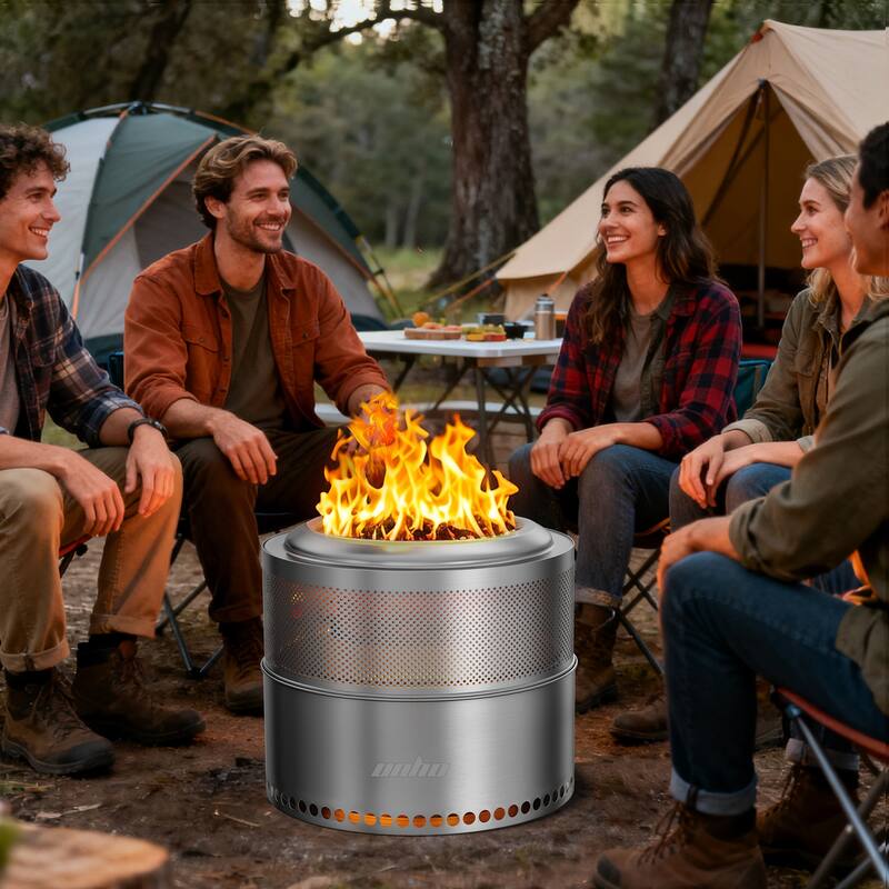 Large Smokeless Stainless Steel Camping Fire Pit Outdoor Firewood Burner Stove with Carry Bag - 19.68x16.33 in