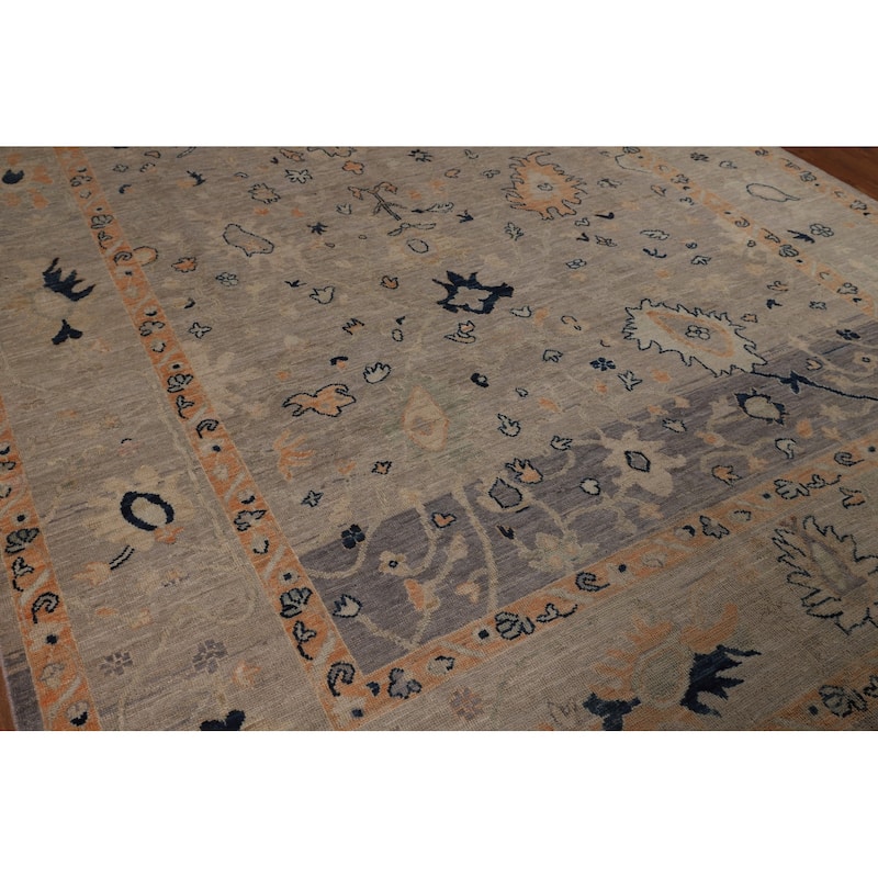All-Over Floral Oushak Vegetable Dye Area Rug Hand-Knotted Wool Carpet - 8'1"x 10'5"