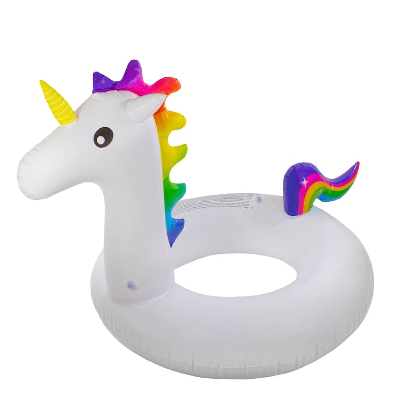 4.75' Inflatable White Rainbow Jumbo Unicorn Pool Ring Float - Bed Bath ...