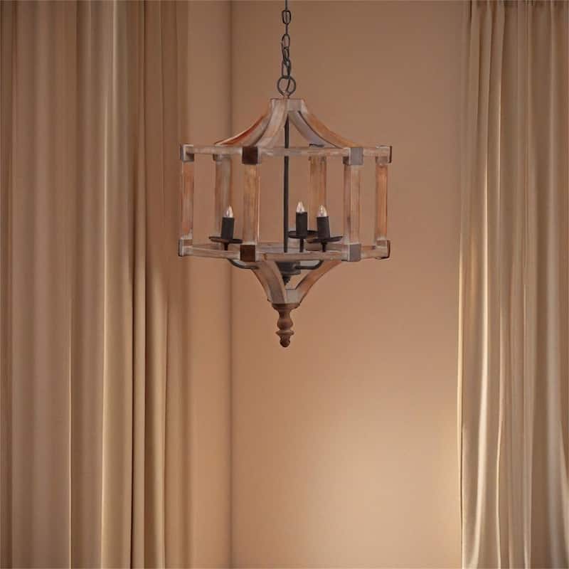 3 - Light Wood Drum Chandelier - Brown