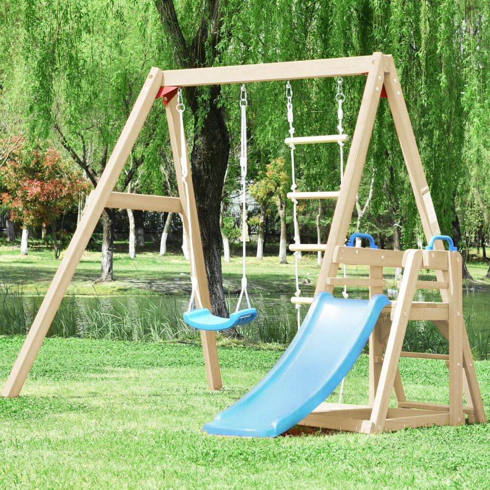 Tp wooden swing on sale and slide set