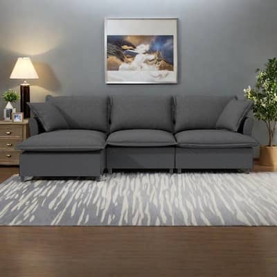 94" Chenille L-Shaped Modular Sectional Sofa with Ottoman & Throw Pillows,and 4-Seater Cloud Couch