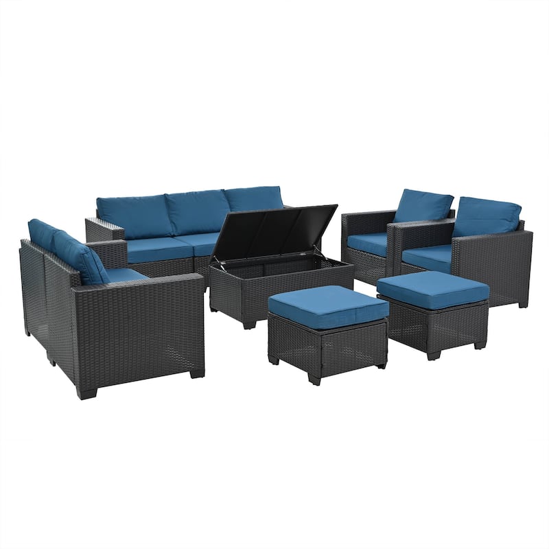 10 Piece PE Rattan Patio Sectional Sofa Set - Dark Brown