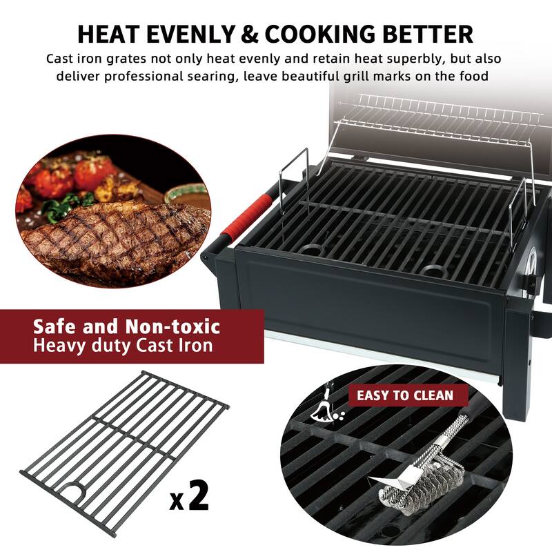Feasto 2720PC Portable Charcoal Grill with Cast Iron Grate Black