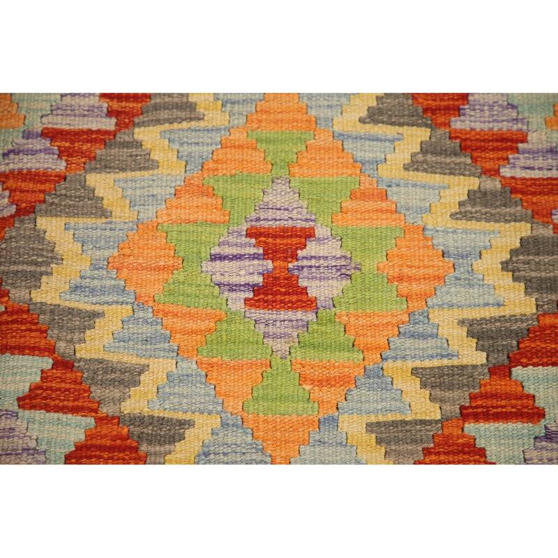 Hand Woven Oriental 100% Wool Carpet Southwestern Geometric Multi-Colored Kilim Area Rug - 6' 7'' X 5' 0''
