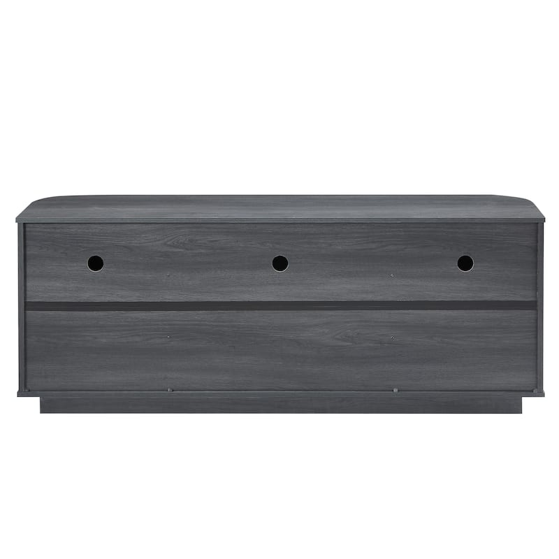 Anmytek 64 Inch Wavy Wooden TV Cabinet Black Aluminum Frame Tempered Glass Door Storage Sideboard