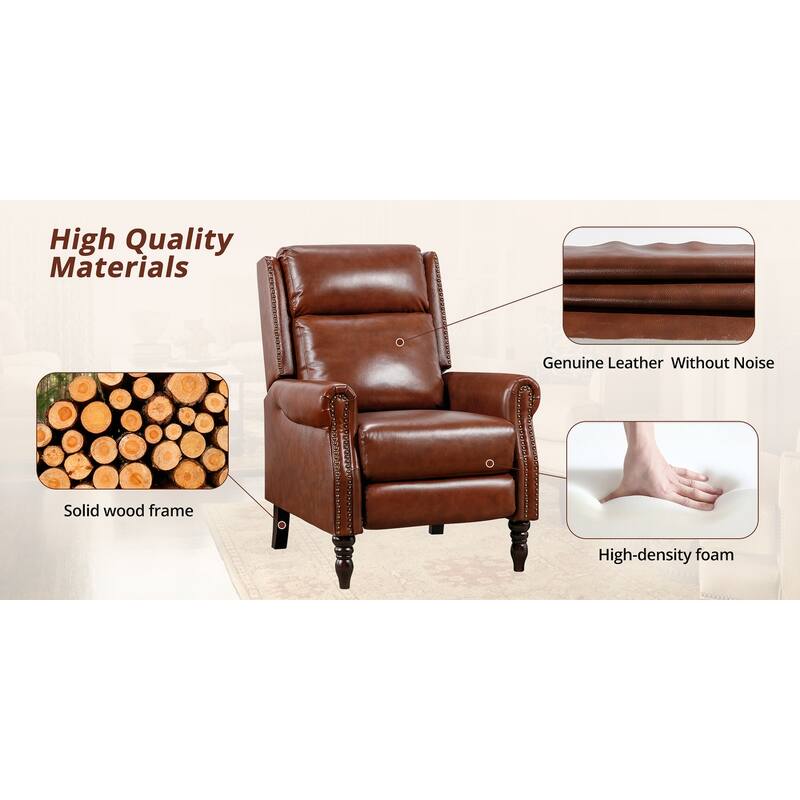 Genuine Leather Push Back Adjustable Recliner with Comfortable Arms for Living Room Chair