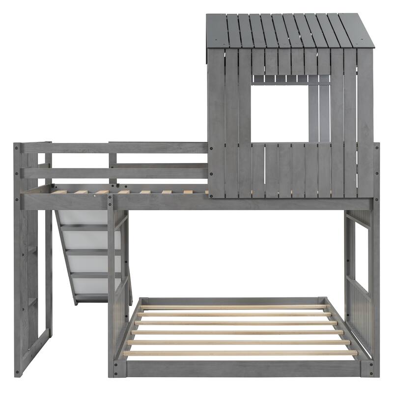 GDFStudio - Bennett Twin Over Full Bunk Bed with Slide, Playhouse Loft, and Safety Features