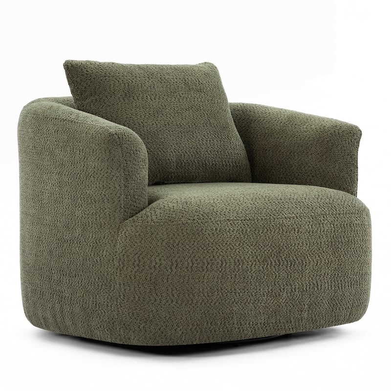 Upholstered Swivel Barrel Sofa Chair with a Throw Pillow