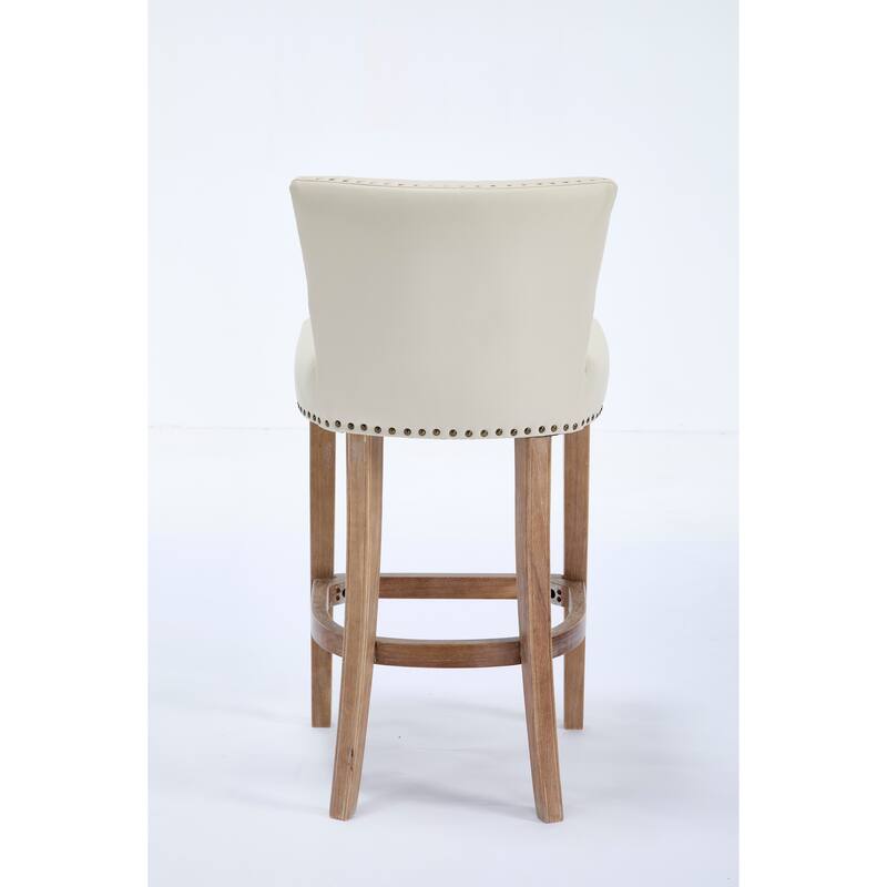 Set of 2 Cow Print Leather Swivel Bar Stools with Back, Wooden Frame & 360-Degree Spin, Beige