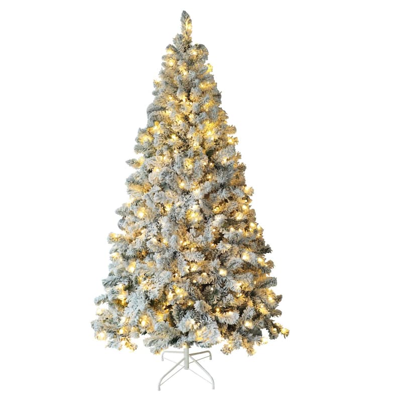 VEIKOUS 6.5FT/7.5FT Artificial Snow Flocked Christmas Tree with Metal Stand