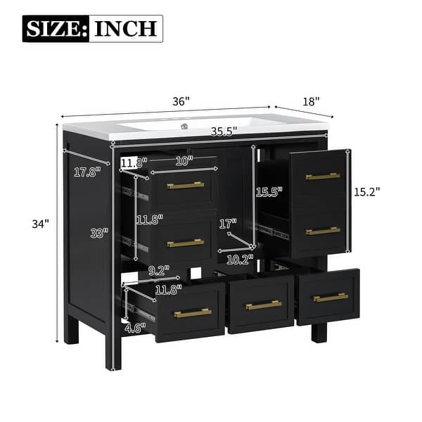 36" Bathroom Vanity Cabinet With Sink Top Combo Set Space