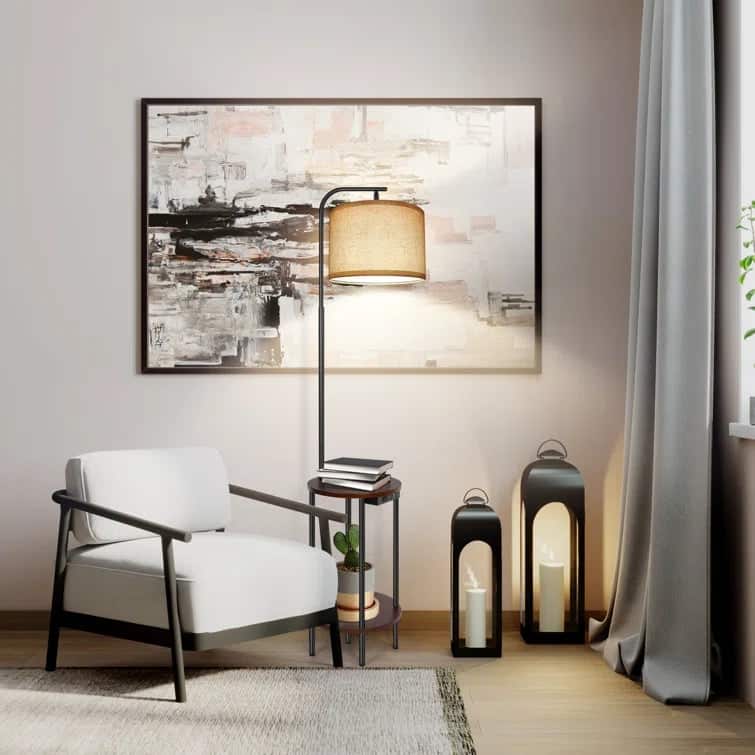 62'' Black Tray Table Floor Lamp with USB and Outlet