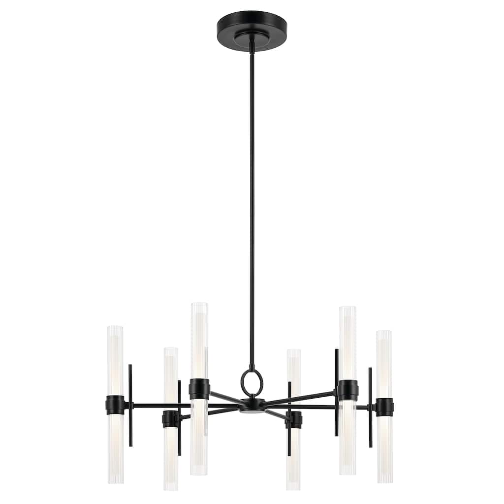 Riven 33 Inch LED 12 Light Chandelier with Clear Fluted Glass in Black