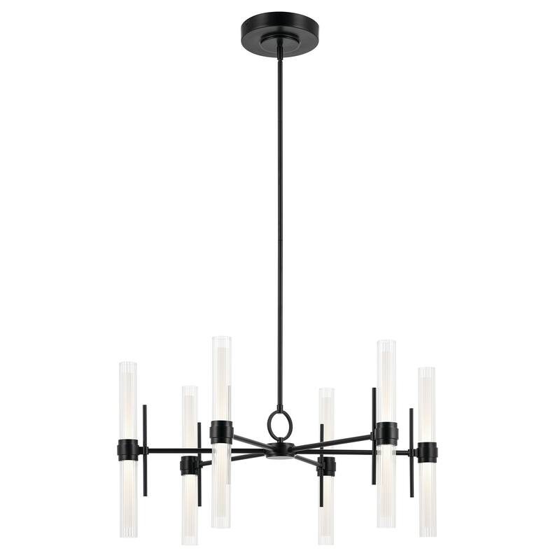 Riven 33 Inch LED 12 Light Chandelier with Clear Fluted Glass in Black