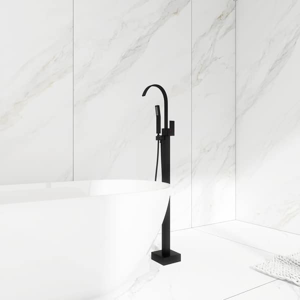 slide 2 of 29, Floor Mounted Single Handle Clawfoot Tub Faucet with Hand shower - 8" x 48" Black